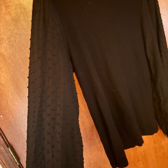 Stradivarius mock neck black sweater with sheer swiss dot balloon sleeves size M - Picture 2 of 5